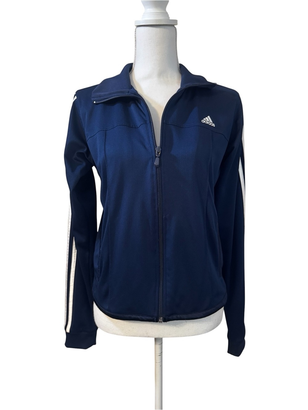 adidas Navy Zip-Front Athletic Y2K Tricot 3-Stripes Track Jacket, Size M